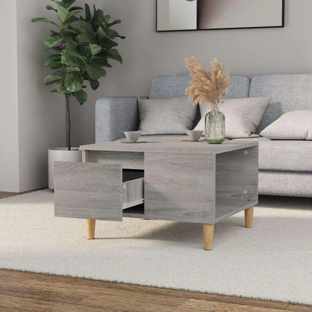 Coffee Table Grey Sonoma 55x55x36.5 cm with Storage Drawer Open Compartment
