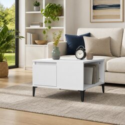 Coffee Table White 55x55x36.5 cm with Storage Drawer Open Compartment Living