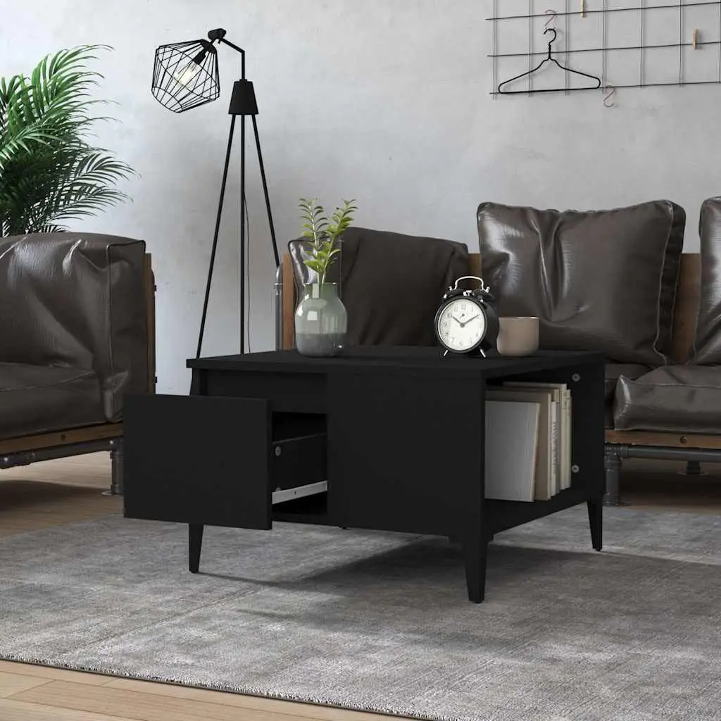 Coffee Table Storage Drawer Black Modern Living Room 55W x 55D x 36.5H cm