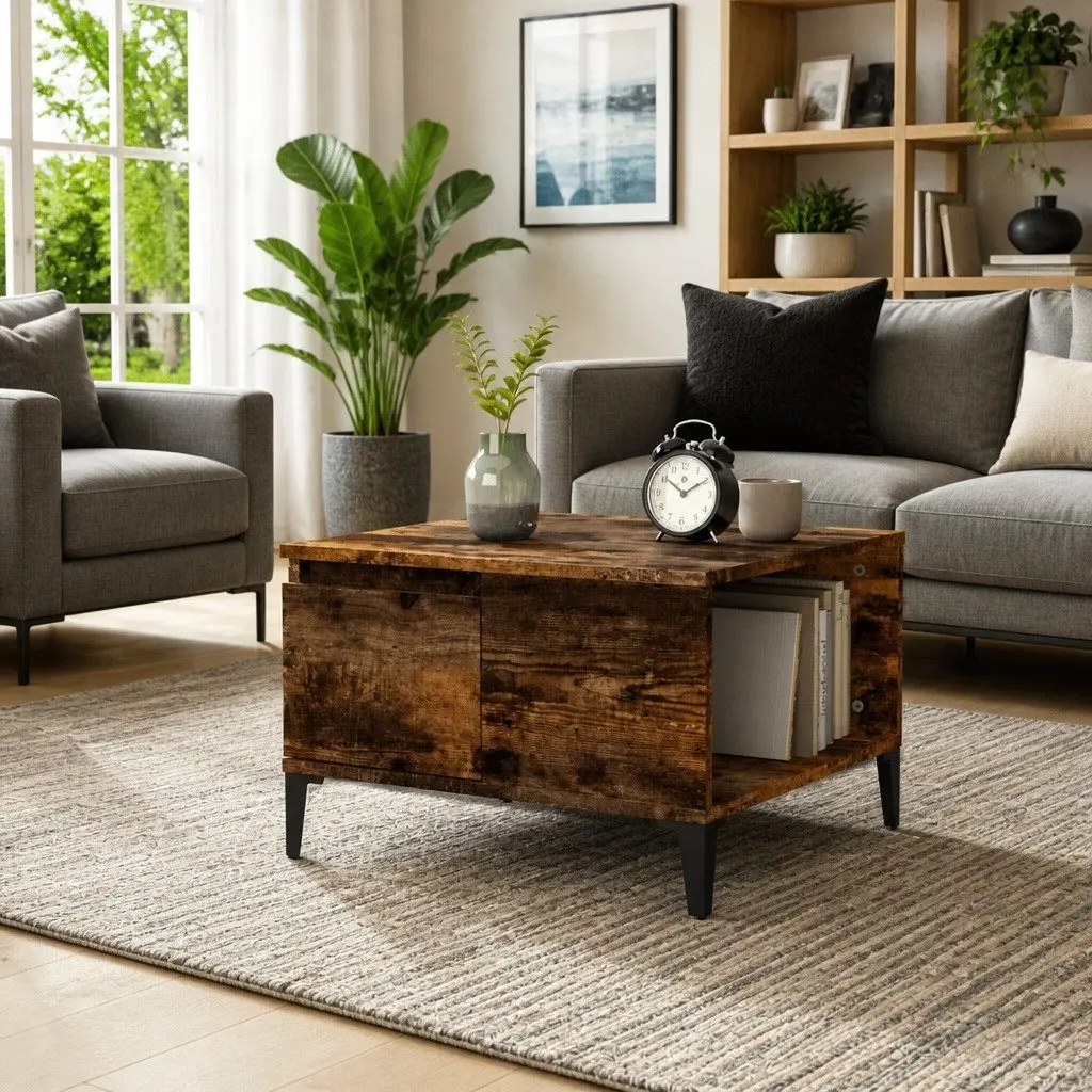 Coffee Table Storage Drawer Open Compartment 55cm Brown Engineered Wood