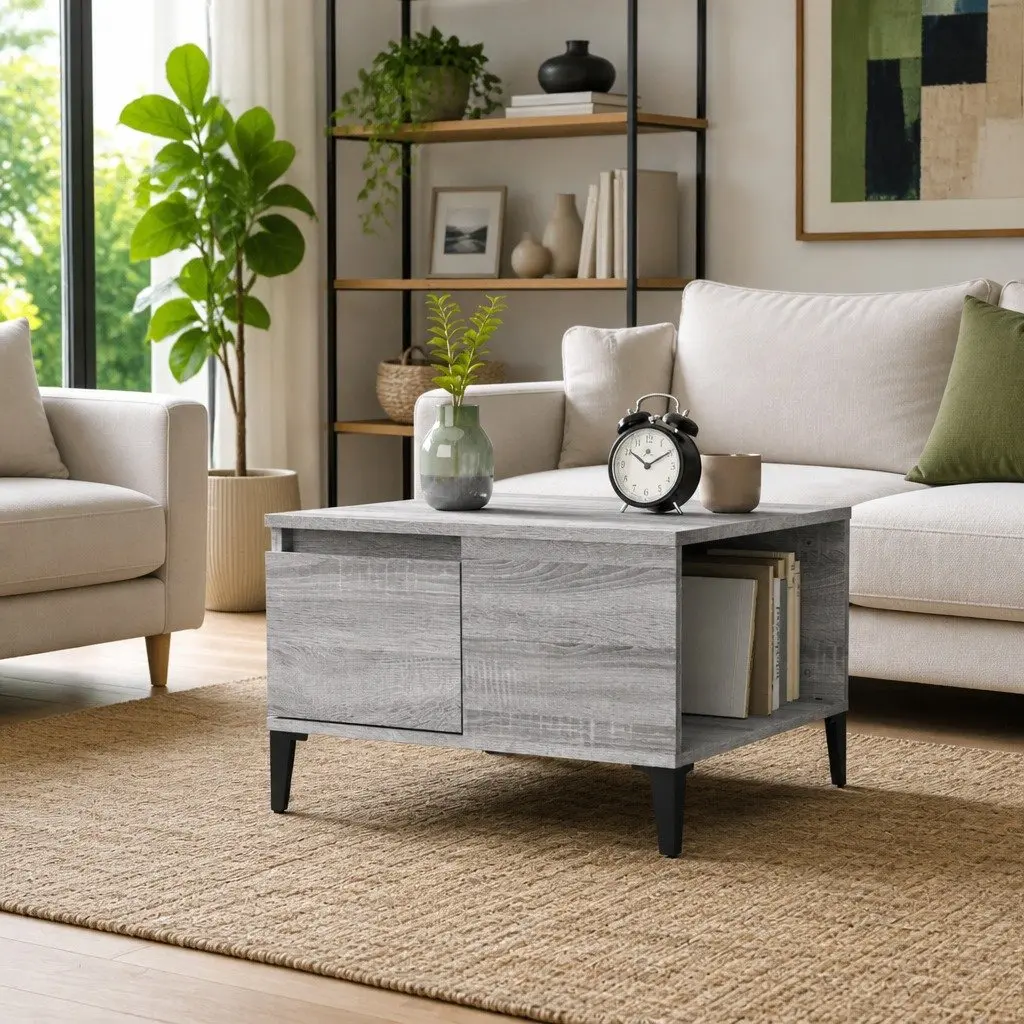 Coffee Table Grey Sonoma with Storage Drawer Open Compartment Living Room
