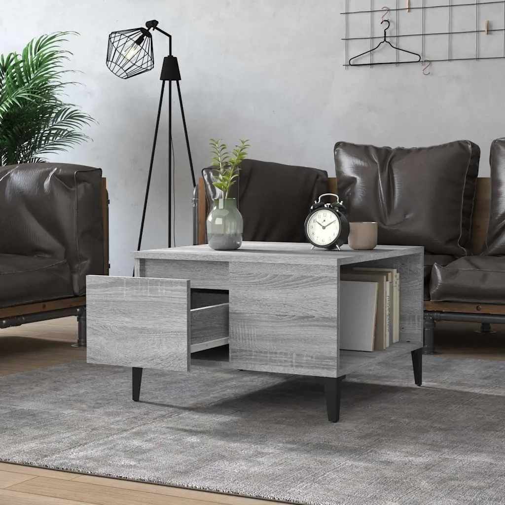 Coffee Table Grey Sonoma with Storage Drawer Open Compartment Living Room