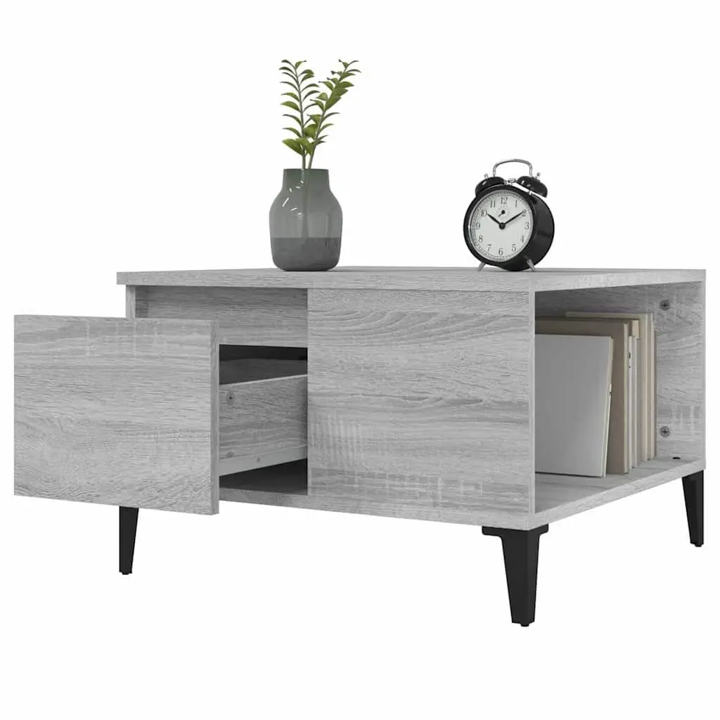 Coffee Table Grey Sonoma with Storage Drawer Open Compartment Living Room