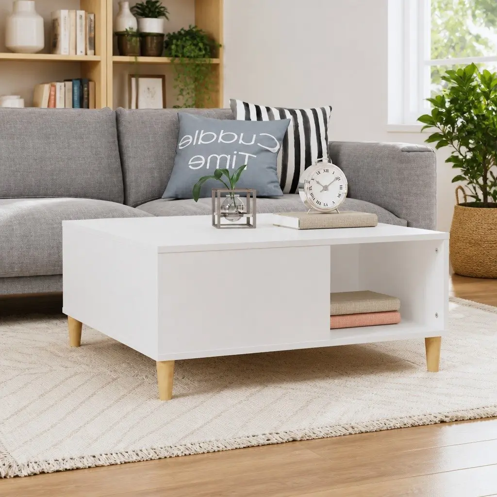 White Coffee Table with Storage Compartments Modern Living Room Accent Furniture