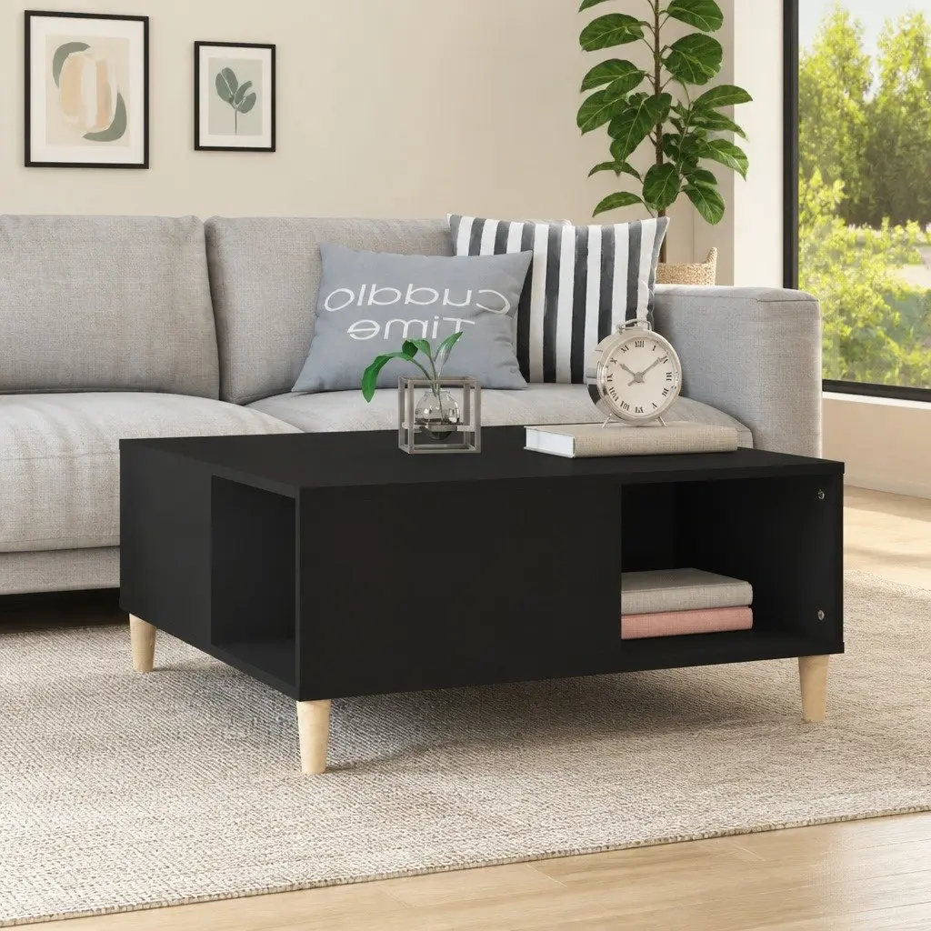 Coffee Table Storage Compartment 80 x 80 x 36.5 cm Black Engineered Wood Modern Accent Living Room Furniture