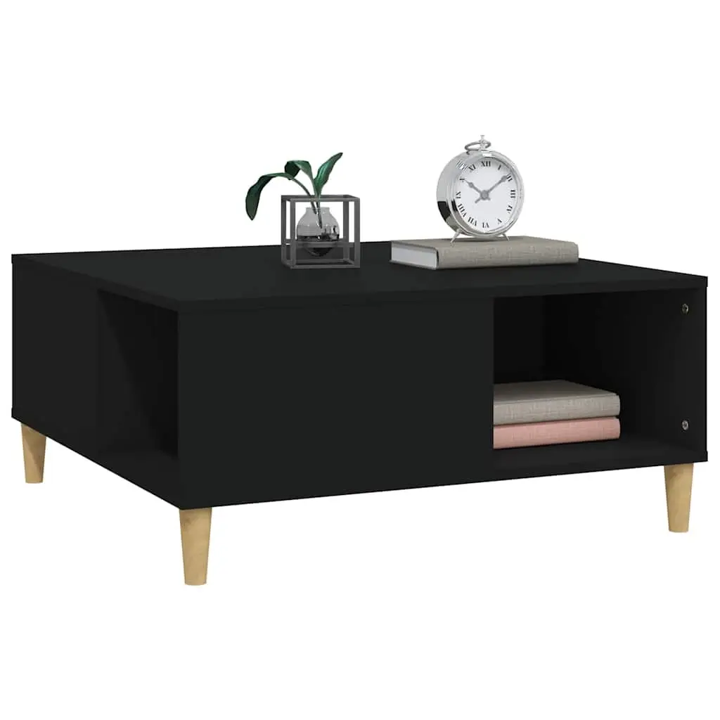 Coffee Table Storage Compartment 80 x 80 x 36.5 cm Black Engineered Wood Modern Accent Living Room Furniture