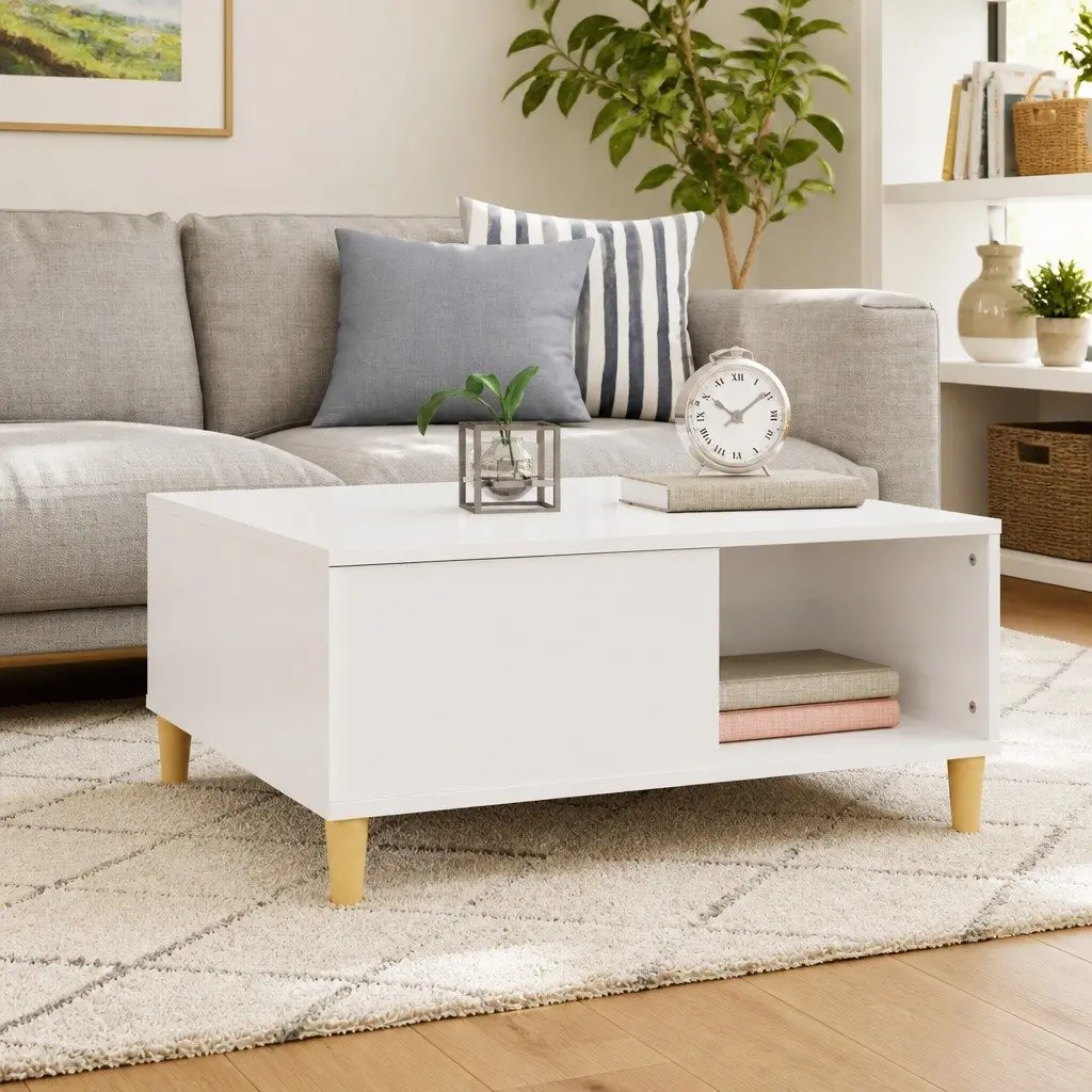 Coffee Table Storage Compartment 80x80x36.5 cm High Gloss White