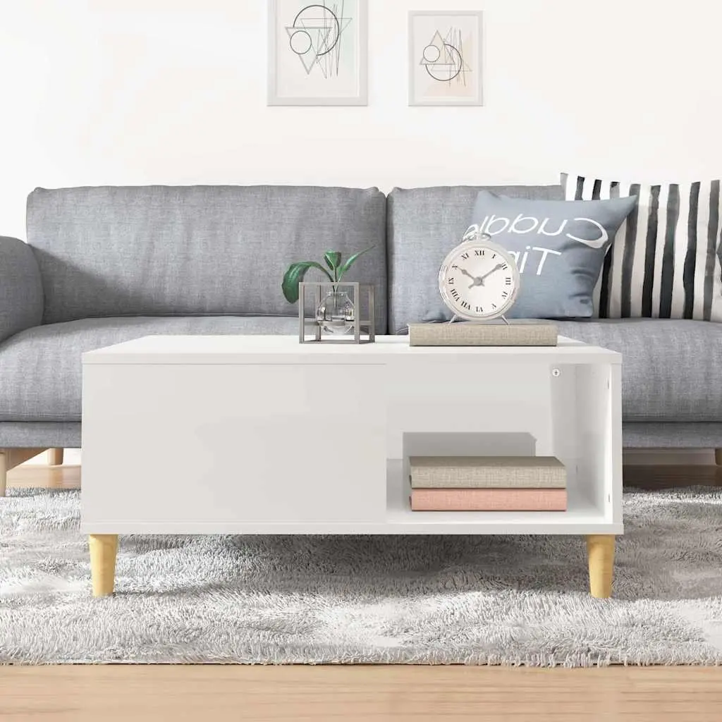 Coffee Table Storage Compartment 80x80x36.5 cm High Gloss White