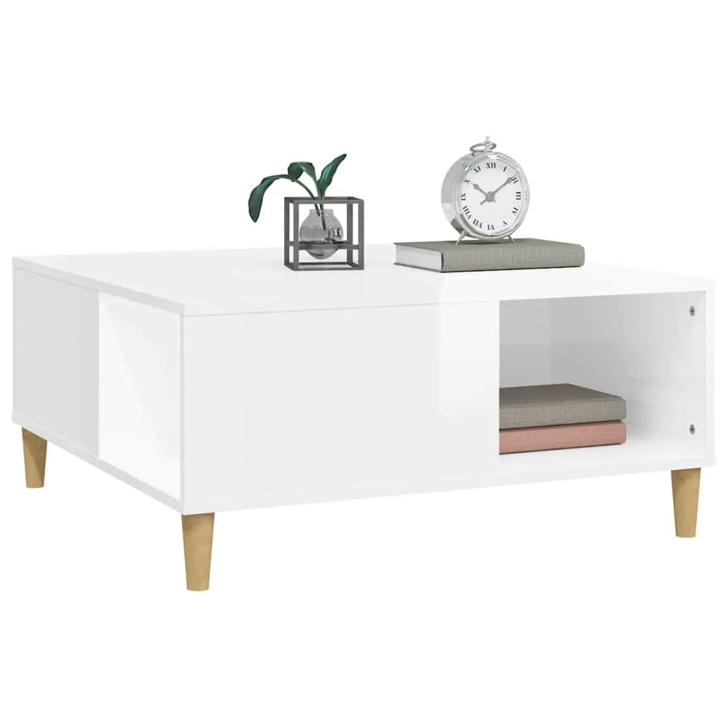 Coffee Table Storage Compartment 80x80x36.5 cm High Gloss White