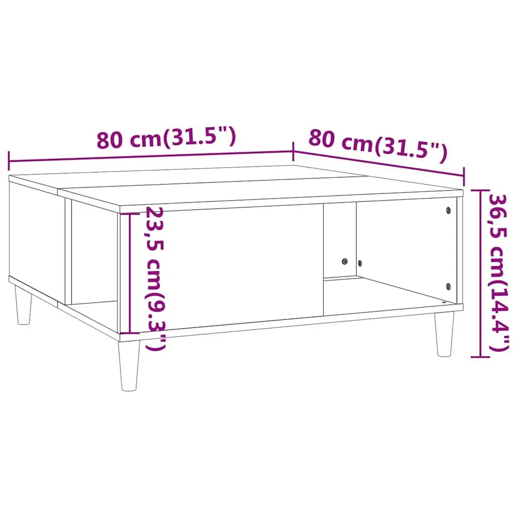 Coffee Table Brown Oak 80x80x36.5cm Engineered Wood Storage Compartments