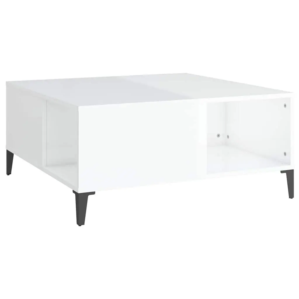 Coffee Table Storage Compartments 80x80x36.5cm White High Gloss Engineered Wood
