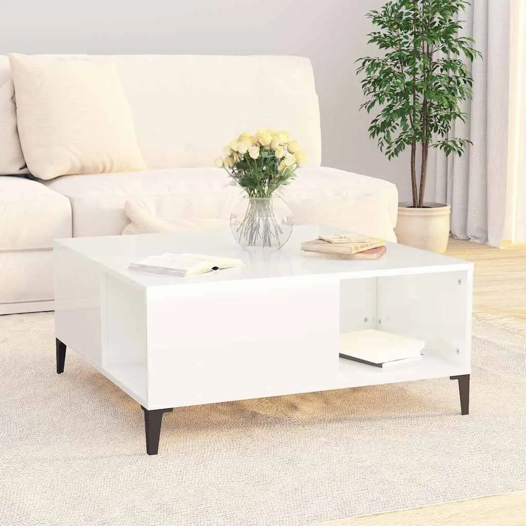 Coffee Table Storage Compartments 80x80x36.5cm White High Gloss Engineered Wood