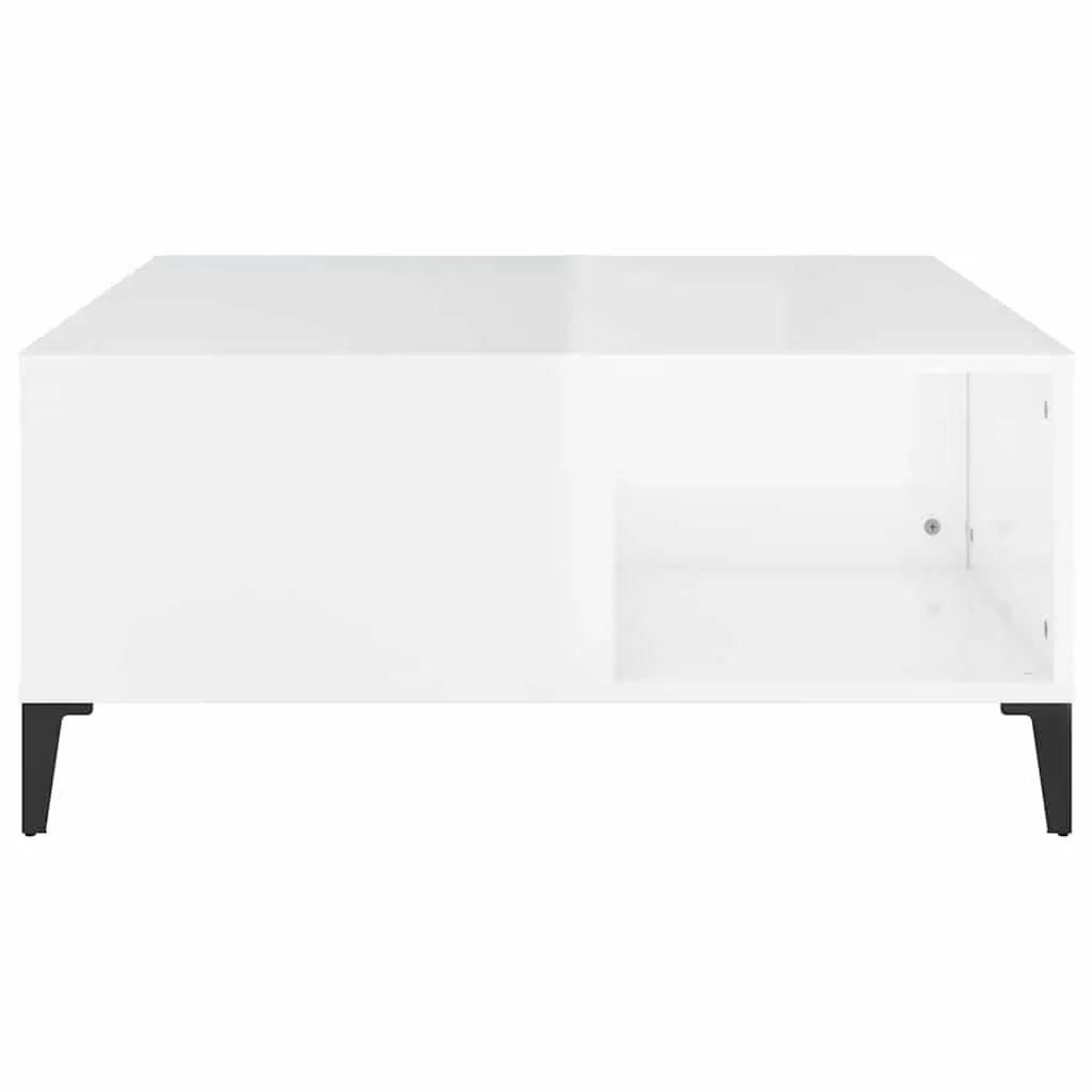 Coffee Table Storage Compartments 80x80x36.5cm White High Gloss Engineered Wood