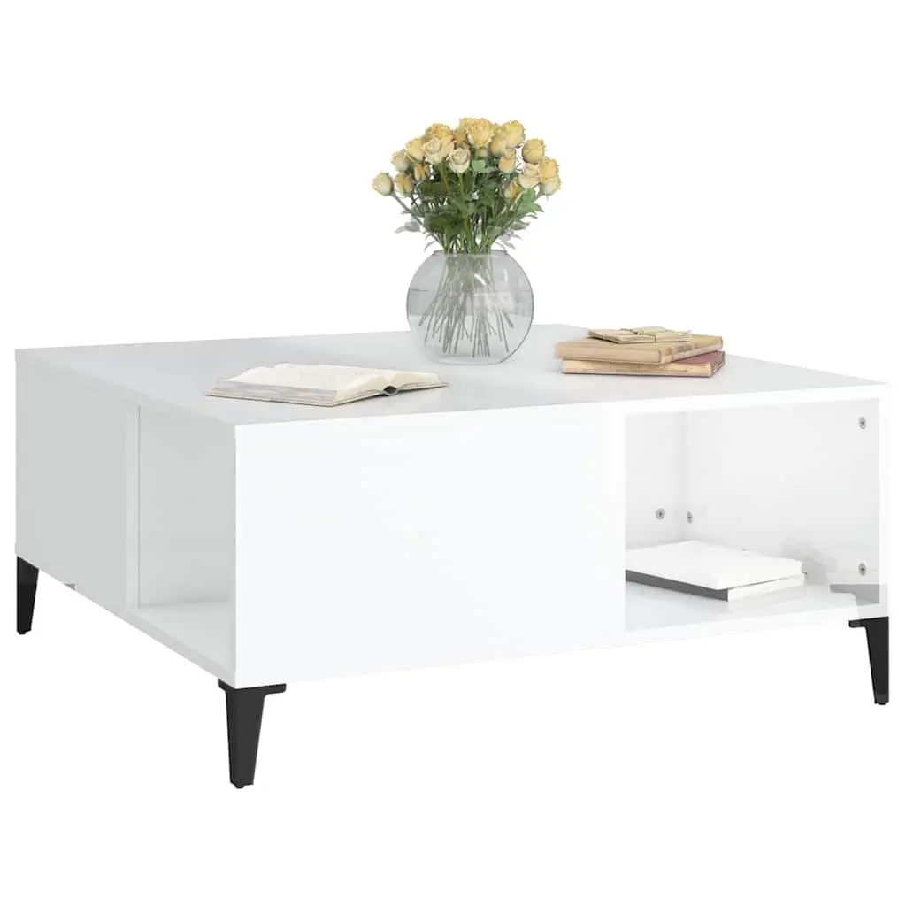 Coffee Table Storage Compartments 80x80x36.5cm White High Gloss Engineered Wood