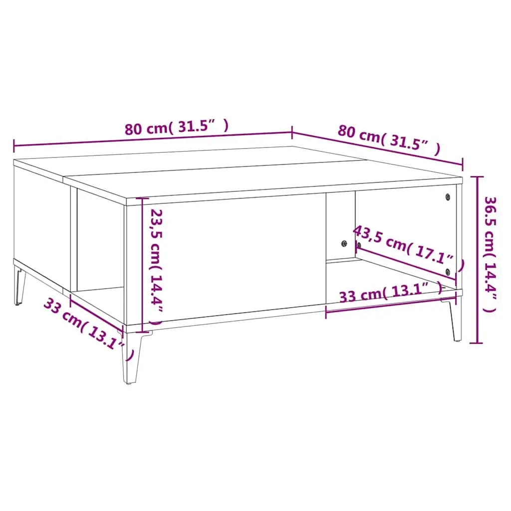 Coffee Table Storage Compartments 80x80x36.5cm White High Gloss Engineered Wood
