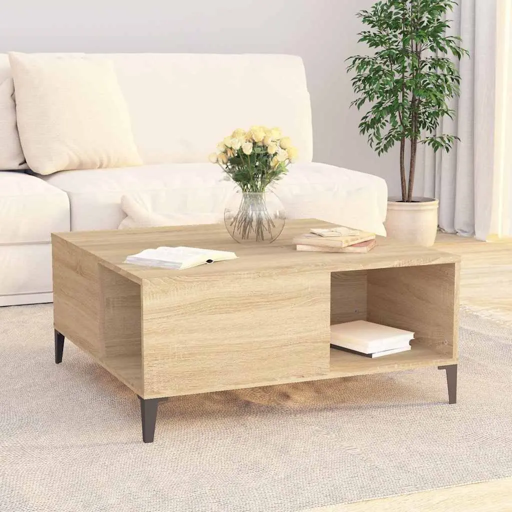 Coffee Table Brown Engineered Wood Storage Compartments Living Room Furniture