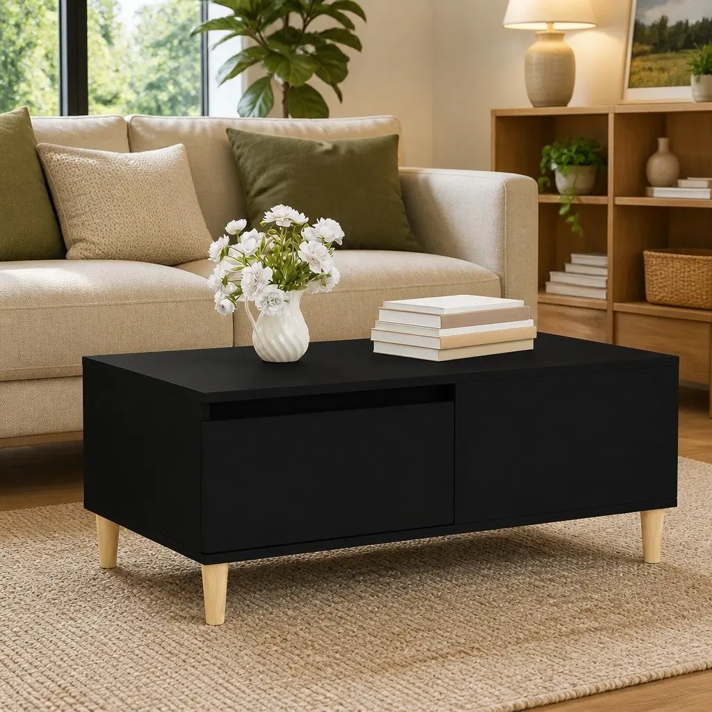 Black Coffee Table with Drawer 90x50x36.5 cm