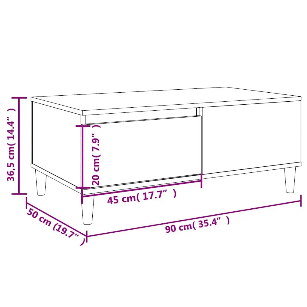 Black Coffee Table with Drawer 90x50x36.5 cm