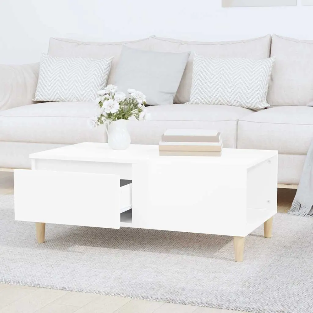 High Gloss White Coffee Table with Storage Drawer