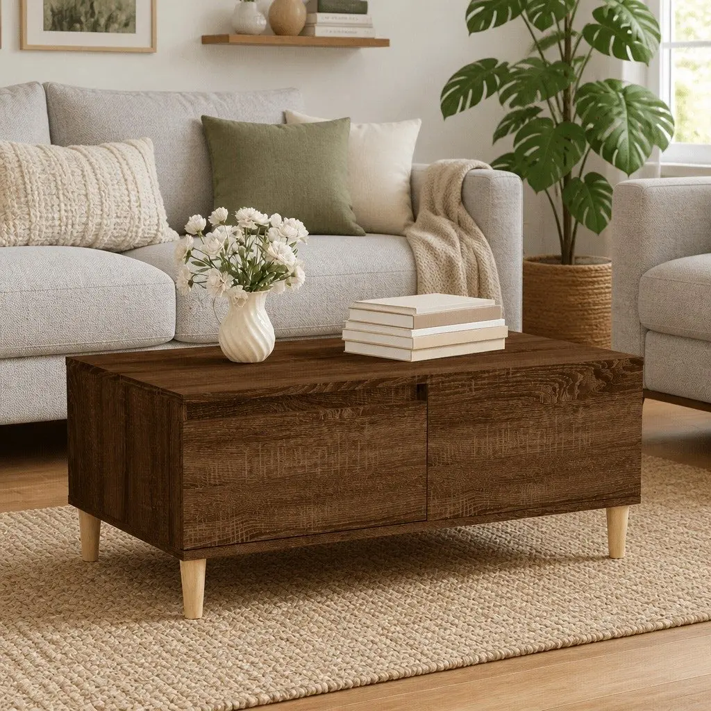 Coffee Table in Brown Oak with Ample Storage