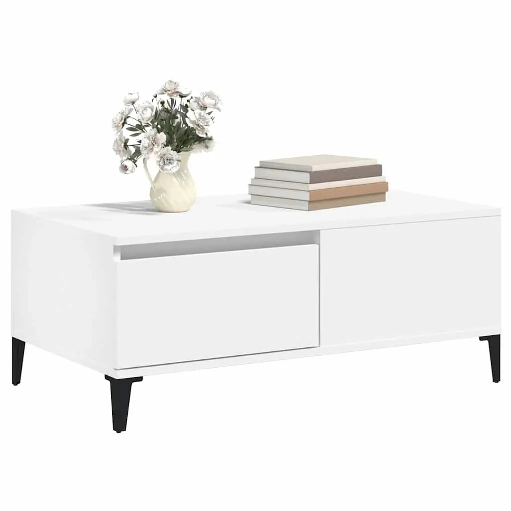 Coffee Table White Storage Drawer Modern Living Room Accent Furniture 90x50cm