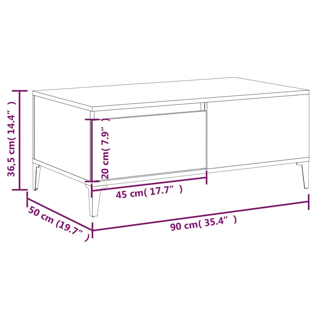 Coffee Table Black 90x50x36.5 cm with Drawer Storage Accent Side Table