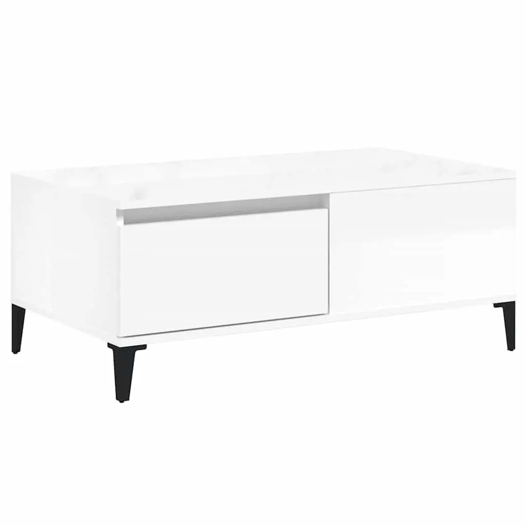 Coffee Table High Gloss White 90x50x36.5 cm Storage Drawer Side Table Furniture