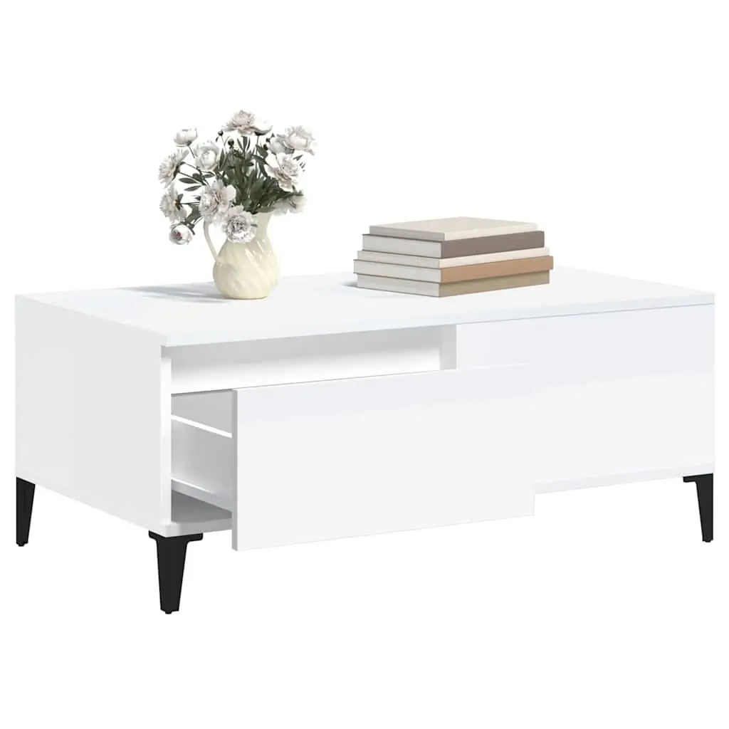 Coffee Table High Gloss White 90x50x36.5 cm Storage Drawer Side Table Furniture