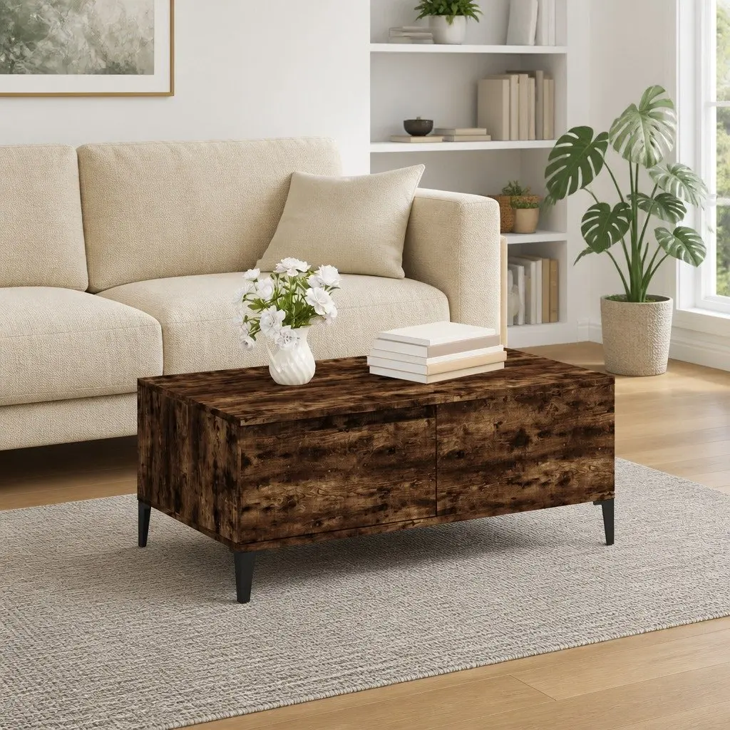 Coffee Table with Storage Drawer Brown Engineered Wood Accent Living Room