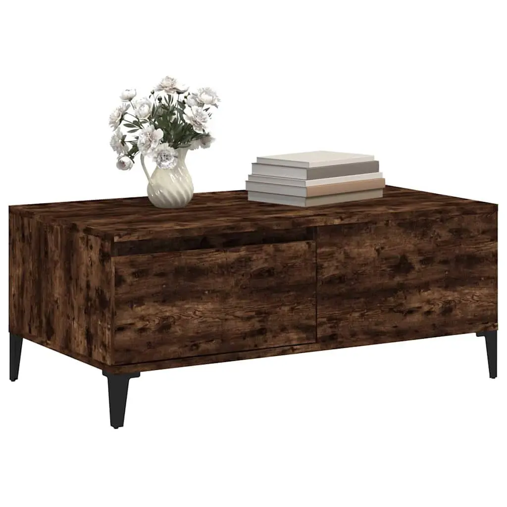 Coffee Table with Storage Drawer Brown Engineered Wood Accent Living Room