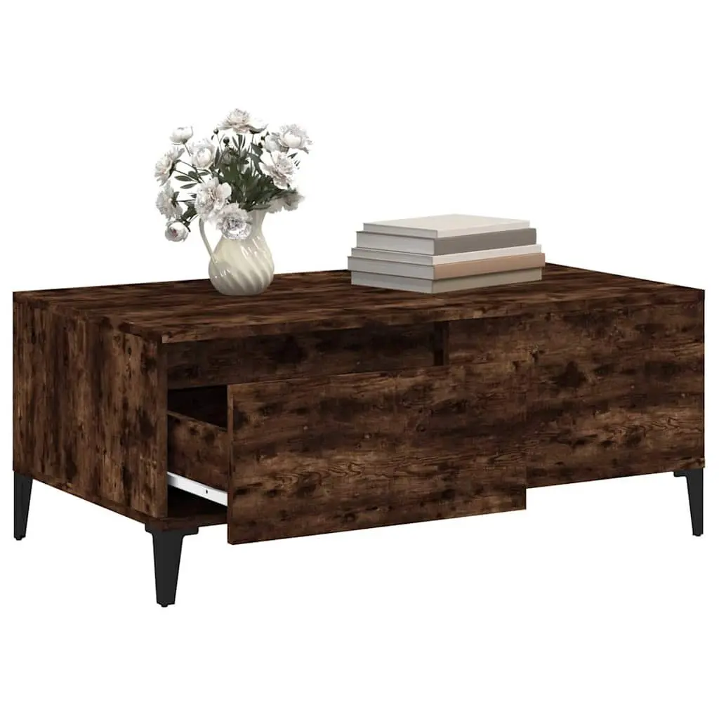 Coffee Table with Storage Drawer Brown Engineered Wood Accent Living Room