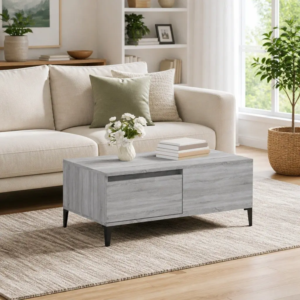 Coffee Table Grey Sonoma Drawer Storage Living Room Accent Side Table 90 x 50 x 36.5 cm