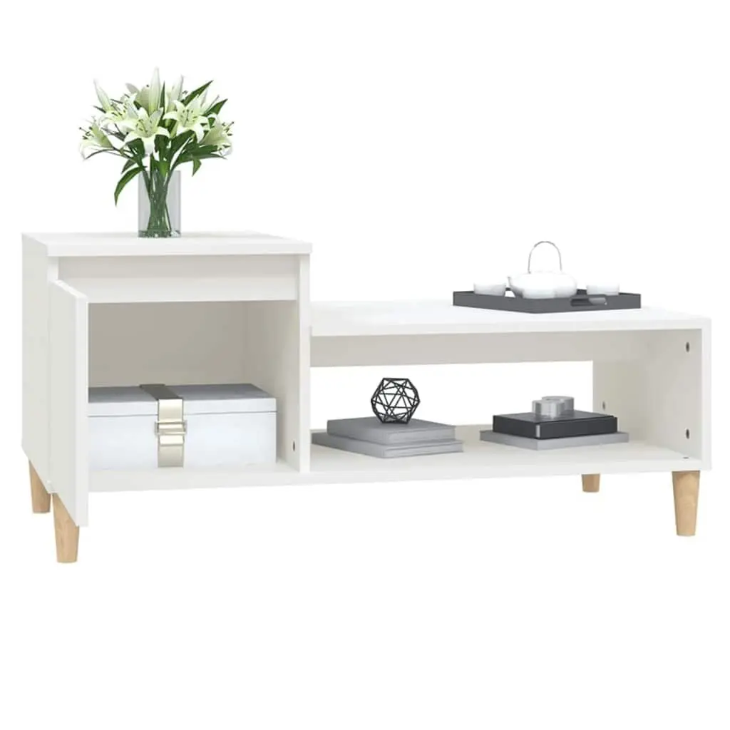 Coffee Table White Storage Compartment Shelf Living Room
