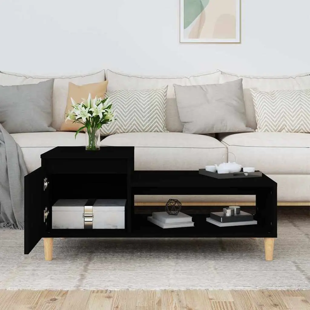 Coffee Table Black Storage Compartment Shelf Living Room