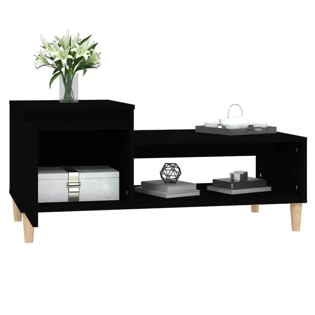 Coffee Table Black Storage Compartment Shelf Living Room
