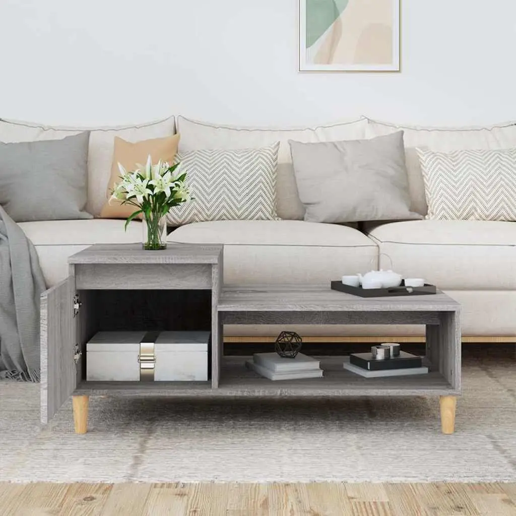 Coffee Table Grey Sonoma Engineered Wood with Storage Compartment Shelf Door