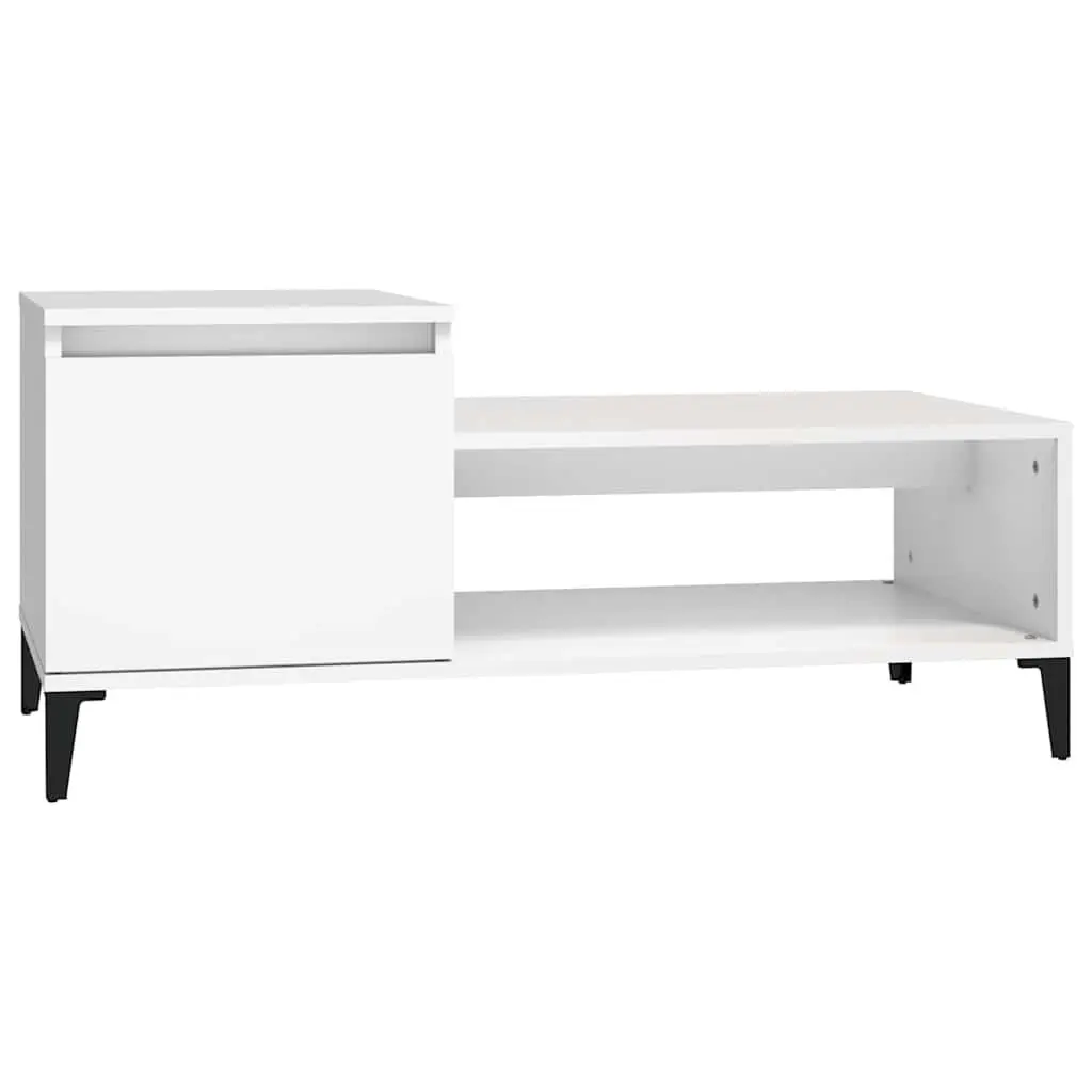 Coffee Table White Engineered Wood Living Room Accent Furniture with Storage