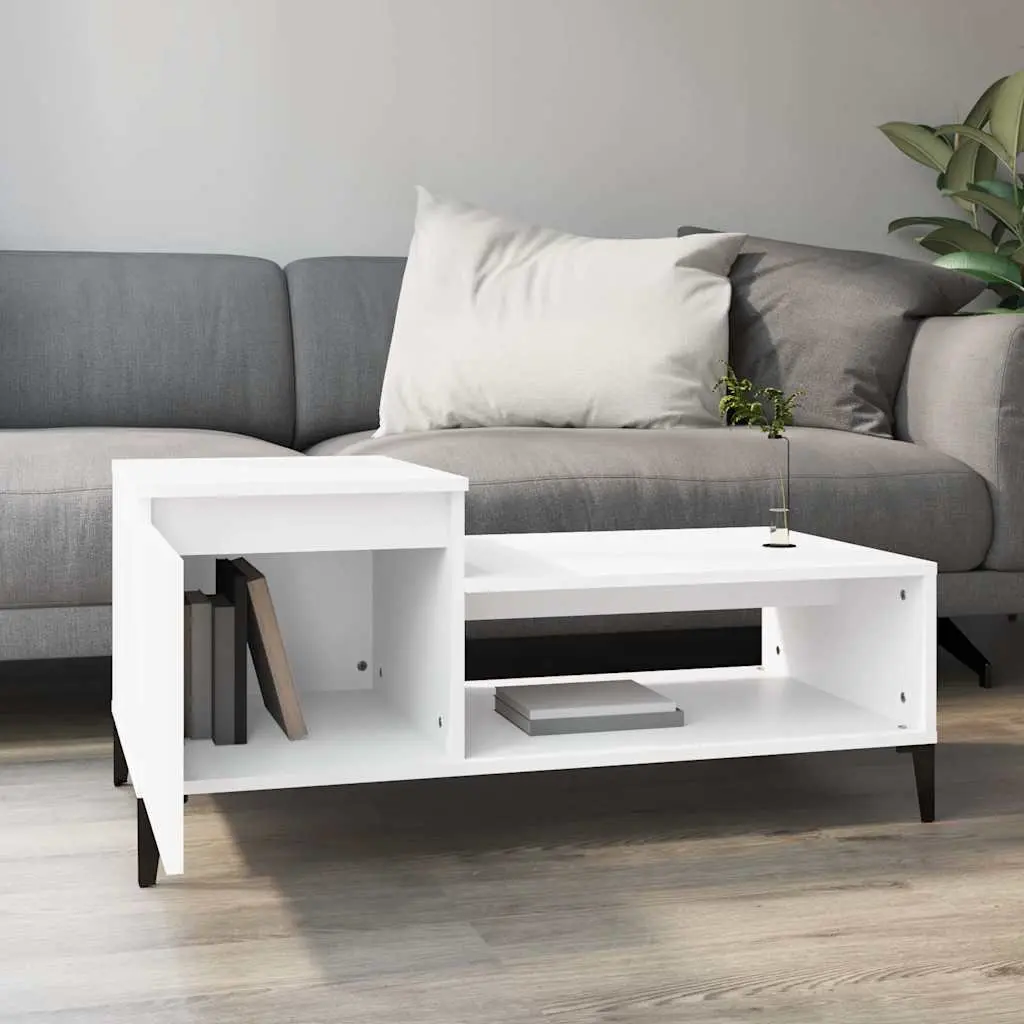 Coffee Table White Engineered Wood Living Room Accent Furniture with Storage