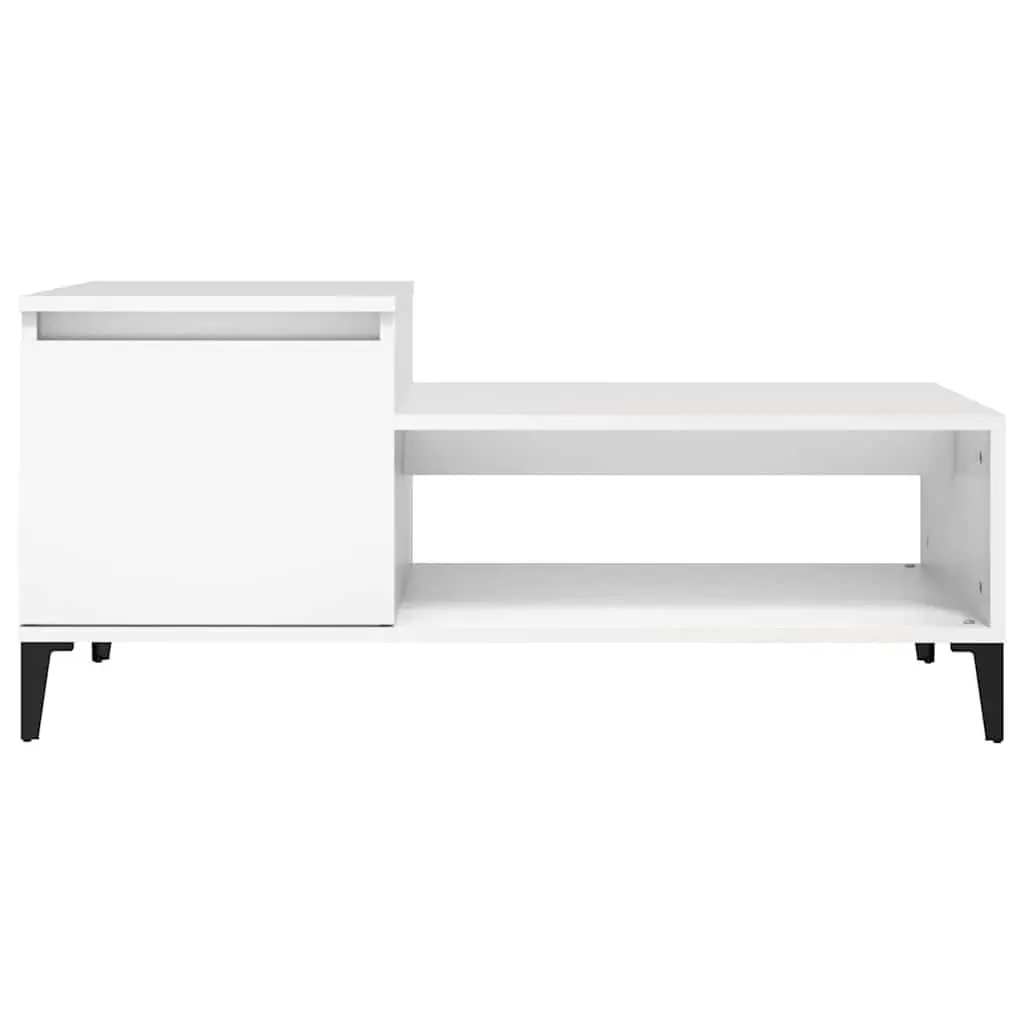 Coffee Table White Engineered Wood Living Room Accent Furniture with Storage