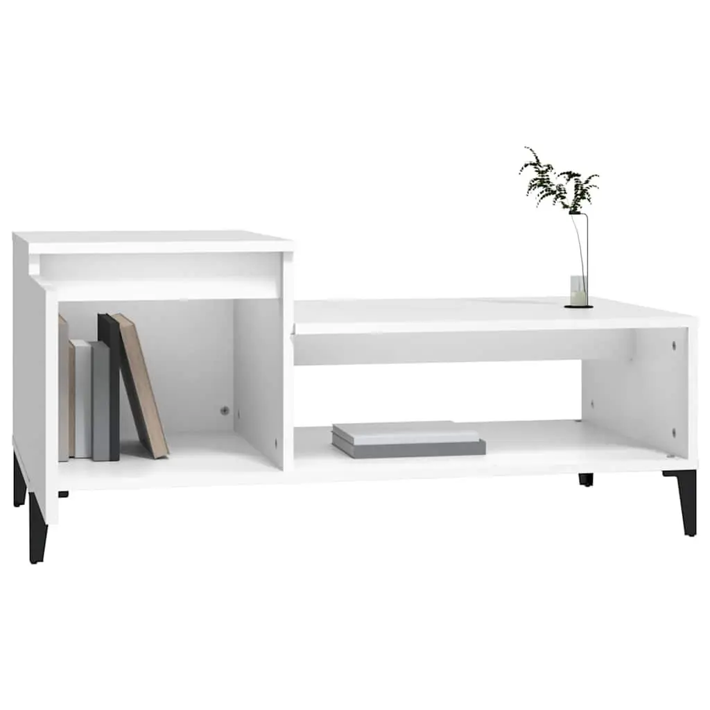 Coffee Table White Engineered Wood Living Room Accent Furniture with Storage