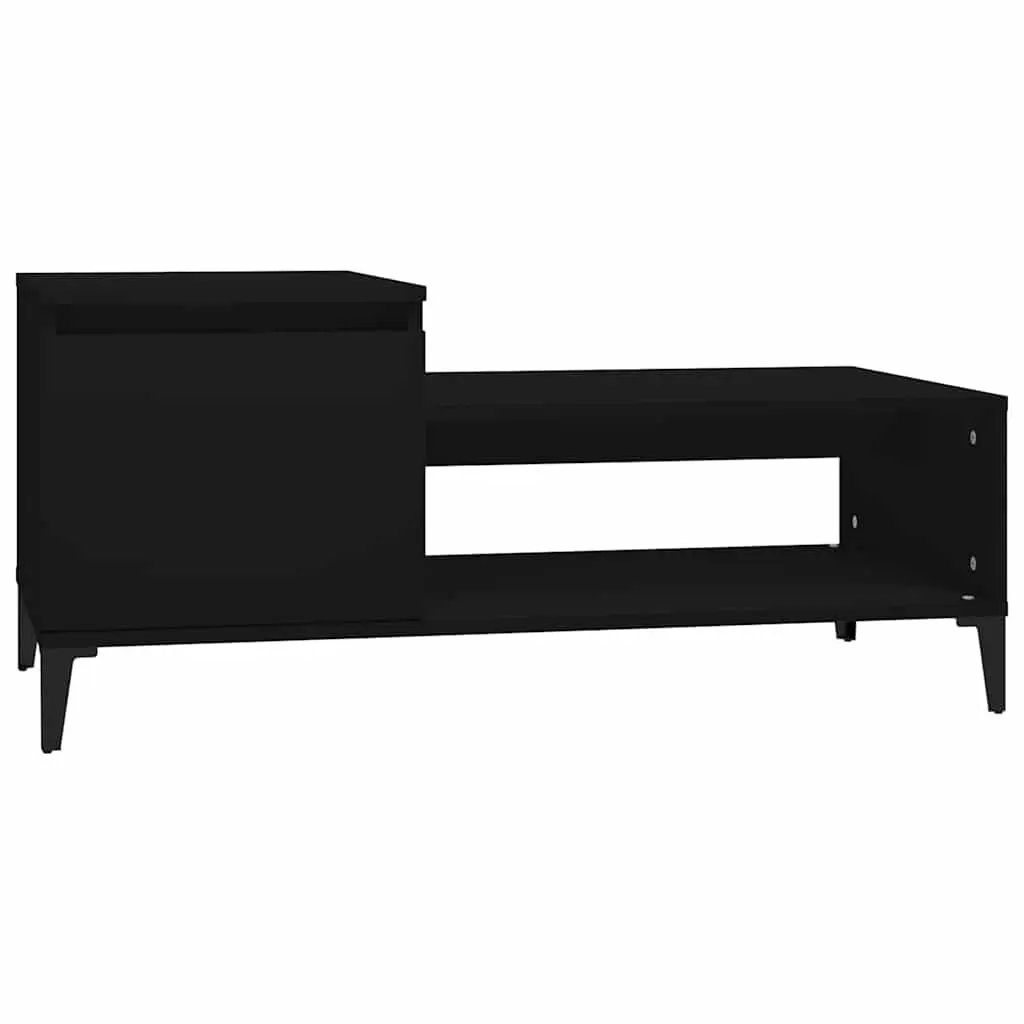 Coffee Table Black Storage Compartment Shelf Engineered Wood Living Room Accent