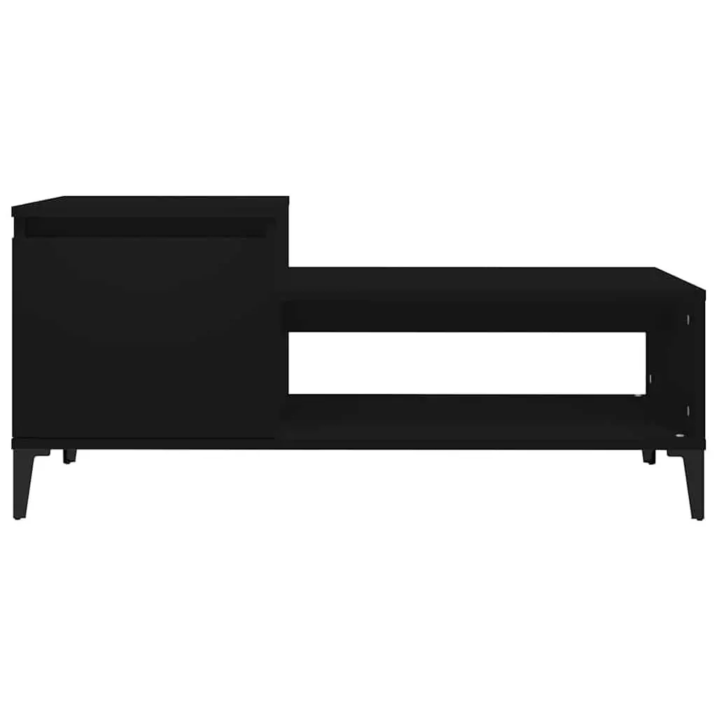 Coffee Table Black Storage Compartment Shelf Engineered Wood Living Room Accent