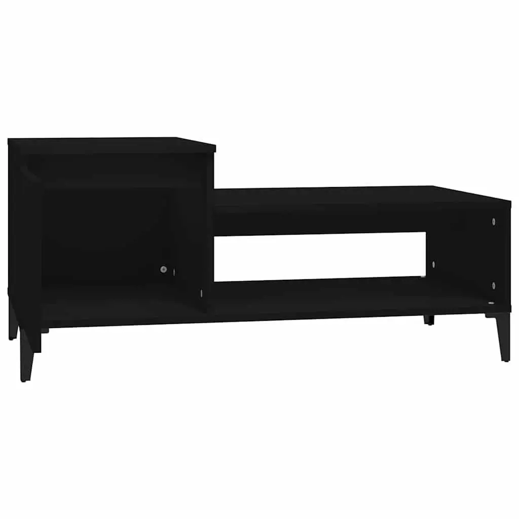 Coffee Table Black Storage Compartment Shelf Engineered Wood Living Room Accent
