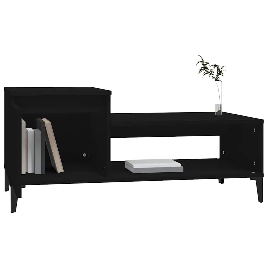 Coffee Table Black Storage Compartment Shelf Engineered Wood Living Room Accent