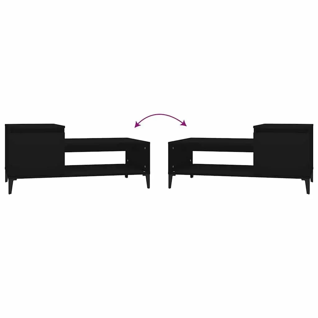 Coffee Table Black Storage Compartment Shelf Engineered Wood Living Room Accent