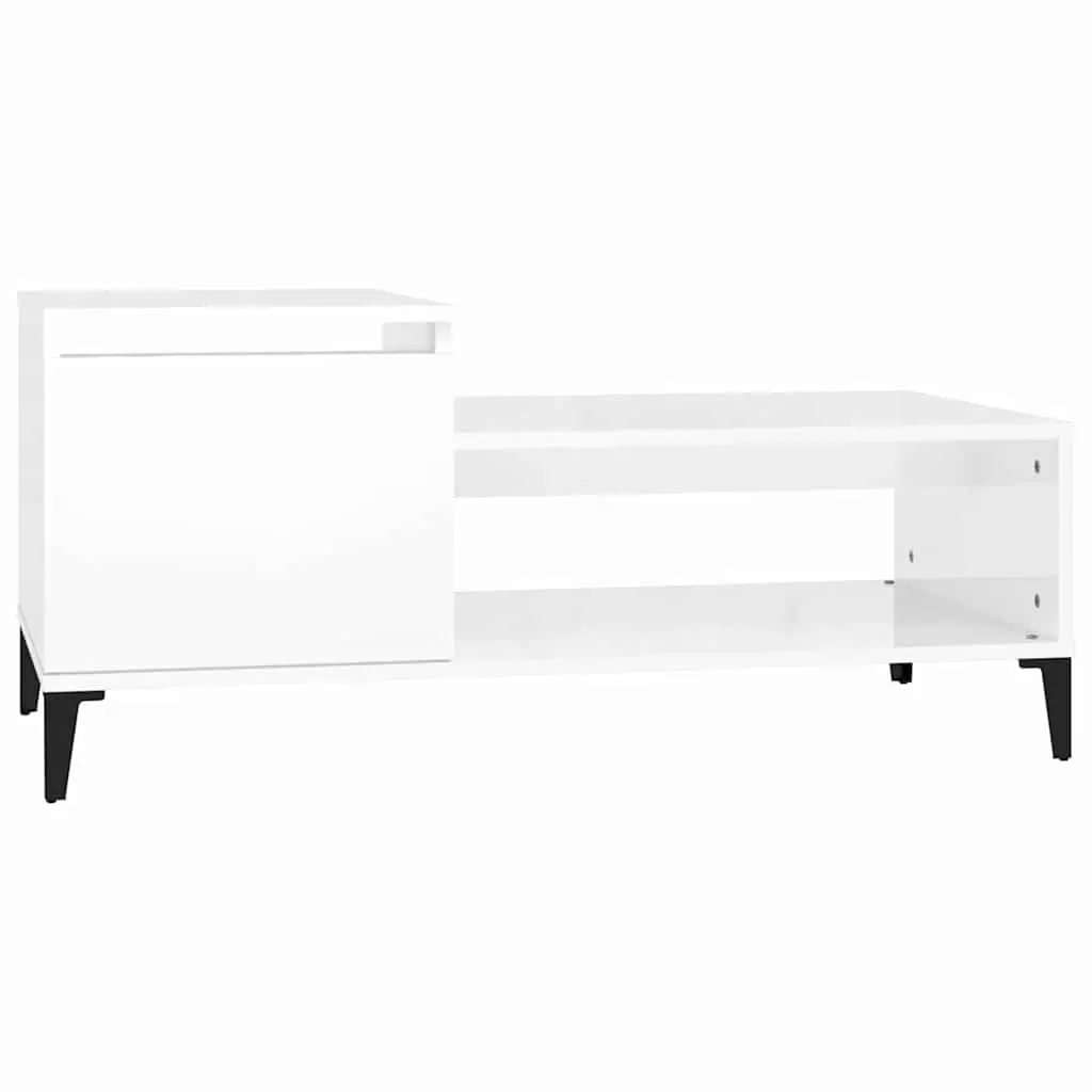 Coffee Table High Gloss White Storage Compartment Shelf Living Room 100x50x45 cm