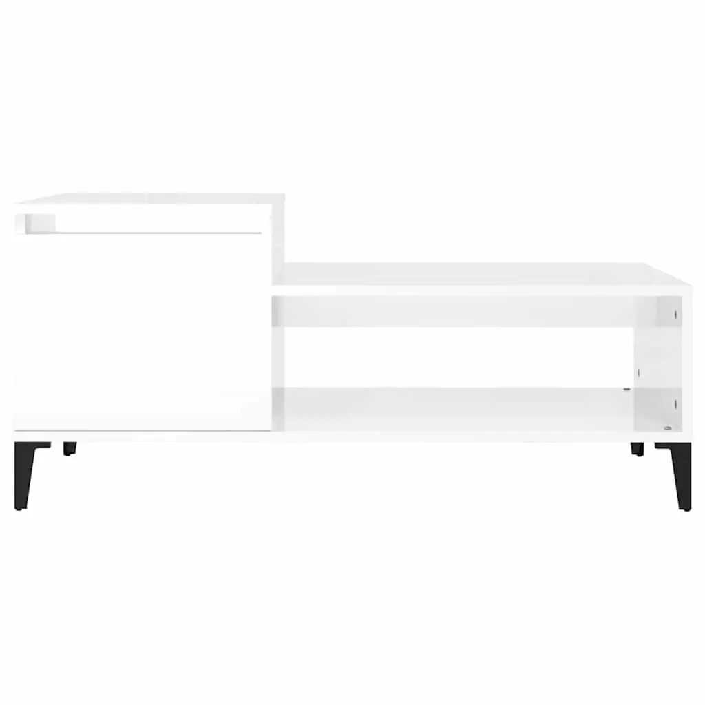 Coffee Table High Gloss White Storage Compartment Shelf Living Room 100x50x45 cm