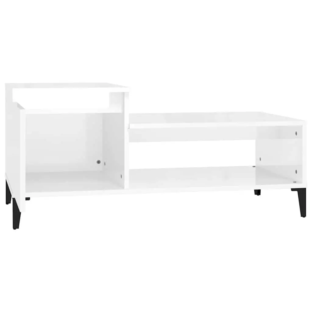 Coffee Table High Gloss White Storage Compartment Shelf Living Room 100x50x45 cm