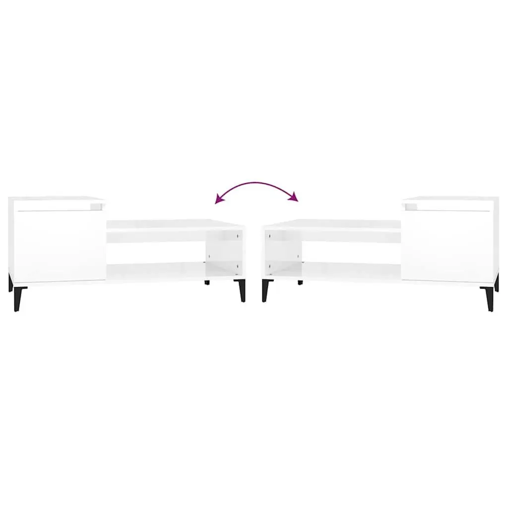 Coffee Table High Gloss White Storage Compartment Shelf Living Room 100x50x45 cm
