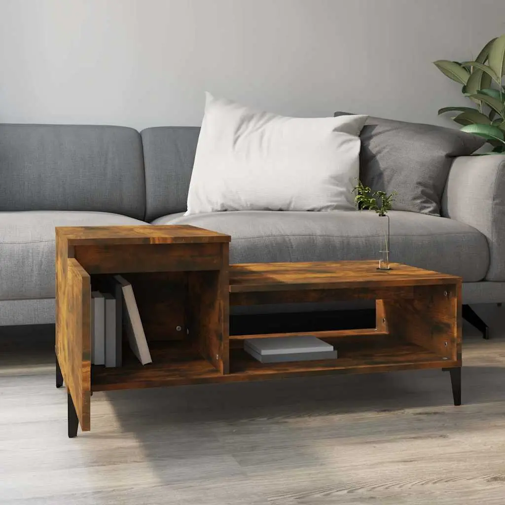 Coffee Table with Storage Compartment Shelf Brown Engineered Wood 100x50x45cm